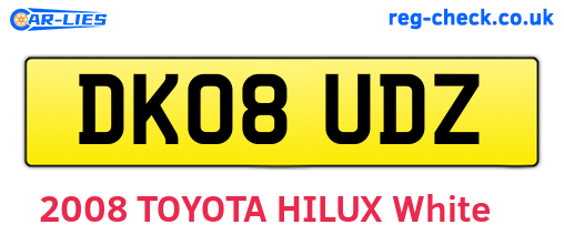 DK08UDZ are the vehicle registration plates.