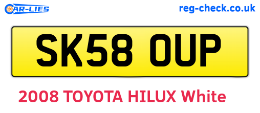 SK58OUP are the vehicle registration plates.