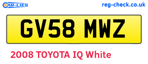 GV58MWZ are the vehicle registration plates.
