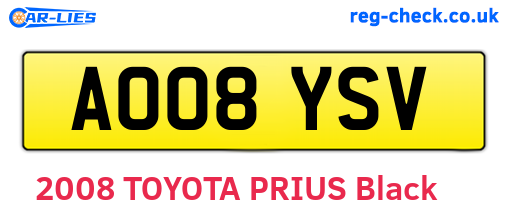 AO08YSV are the vehicle registration plates.