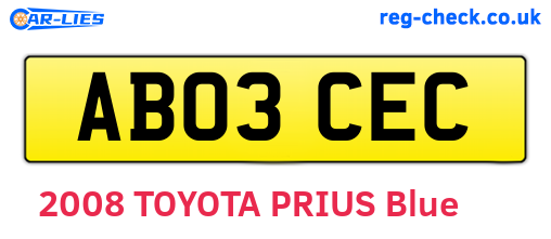 AB03CEC are the vehicle registration plates.