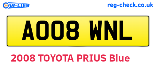 AO08WNL are the vehicle registration plates.