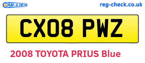 CX08PWZ are the vehicle registration plates.
