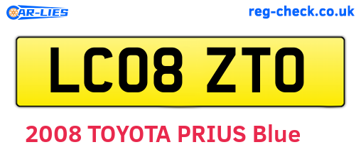 LC08ZTO are the vehicle registration plates.