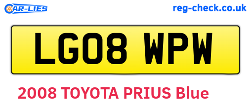 LG08WPW are the vehicle registration plates.