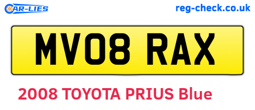 MV08RAX are the vehicle registration plates.