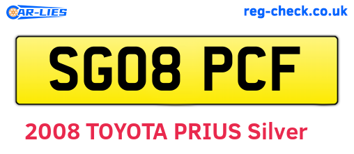 SG08PCF are the vehicle registration plates.
