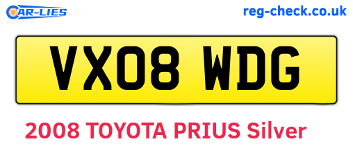 VX08WDG are the vehicle registration plates.