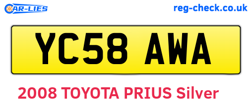 YC58AWA are the vehicle registration plates.