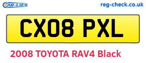 CX08PXL are the vehicle registration plates.