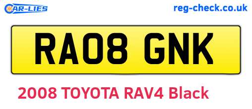 RA08GNK are the vehicle registration plates.
