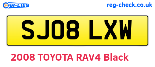 SJ08LXW are the vehicle registration plates.