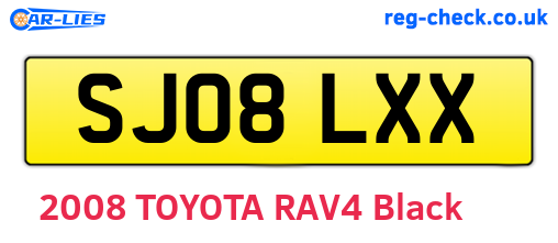 SJ08LXX are the vehicle registration plates.