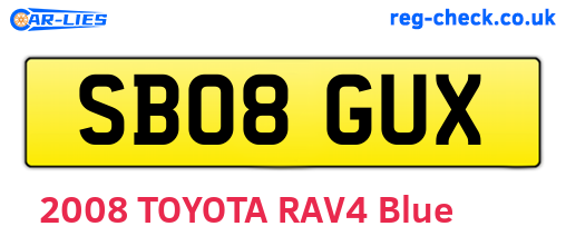 SB08GUX are the vehicle registration plates.