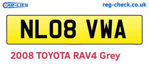 NL08VWA are the vehicle registration plates.