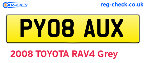 PY08AUX are the vehicle registration plates.