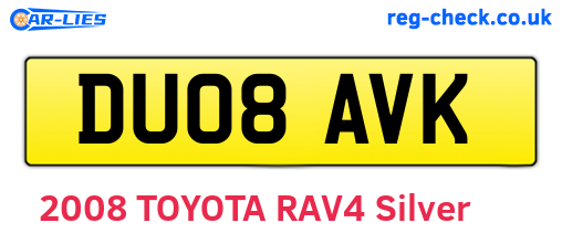 DU08AVK are the vehicle registration plates.