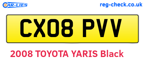 CX08PVV are the vehicle registration plates.