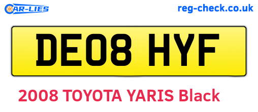 DE08HYF are the vehicle registration plates.