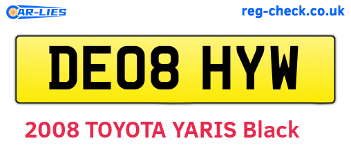 DE08HYW are the vehicle registration plates.