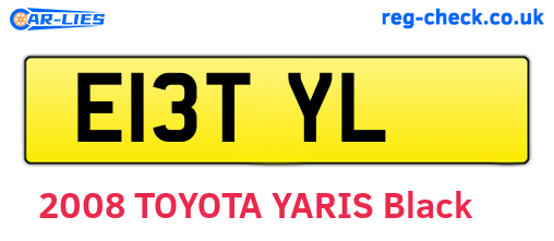 E13TYL are the vehicle registration plates.