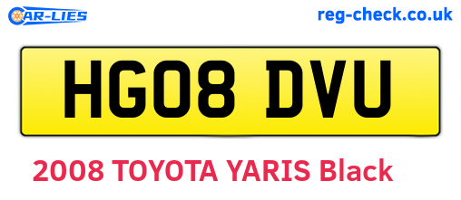 HG08DVU are the vehicle registration plates.