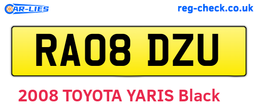 RA08DZU are the vehicle registration plates.