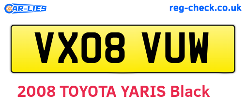 VX08VUW are the vehicle registration plates.