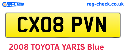 CX08PVN are the vehicle registration plates.