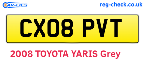 CX08PVT are the vehicle registration plates.