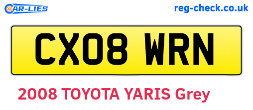 CX08WRN are the vehicle registration plates.
