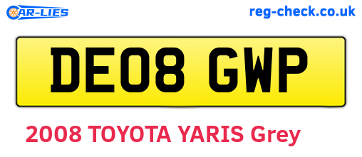 DE08GWP are the vehicle registration plates.