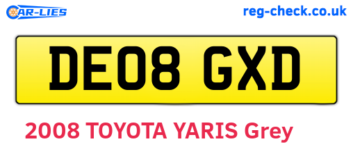 DE08GXD are the vehicle registration plates.
