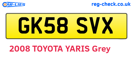 GK58SVX are the vehicle registration plates.