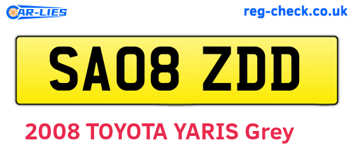 SA08ZDD are the vehicle registration plates.