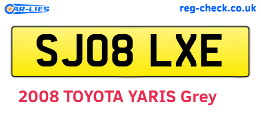 SJ08LXE are the vehicle registration plates.
