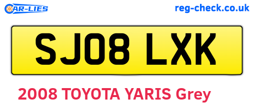SJ08LXK are the vehicle registration plates.