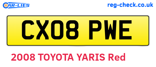CX08PWE are the vehicle registration plates.