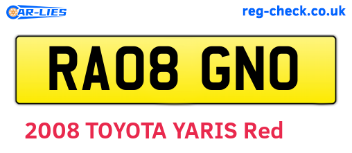 RA08GNO are the vehicle registration plates.