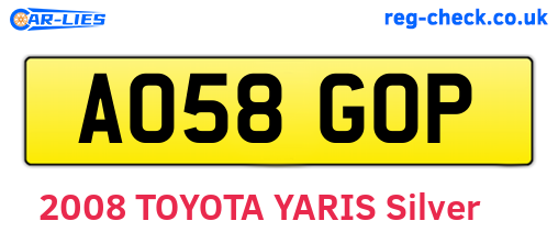 AO58GOP are the vehicle registration plates.
