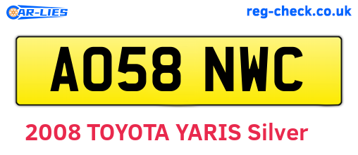 AO58NWC are the vehicle registration plates.