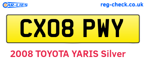 CX08PWY are the vehicle registration plates.