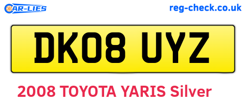 DK08UYZ are the vehicle registration plates.