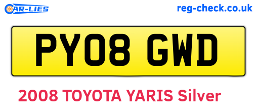 PY08GWD are the vehicle registration plates.