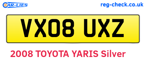 VX08UXZ are the vehicle registration plates.