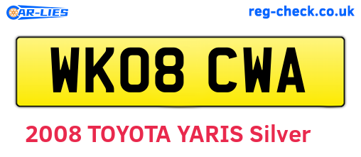 WK08CWA are the vehicle registration plates.