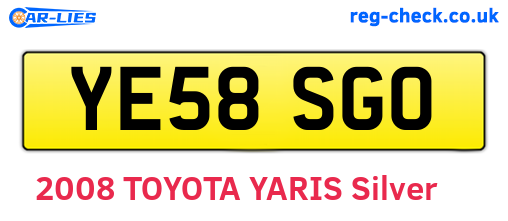 YE58SGO are the vehicle registration plates.
