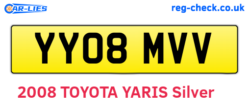 YY08MVV are the vehicle registration plates.