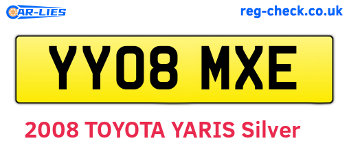 YY08MXE are the vehicle registration plates.