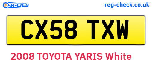 CX58TXW are the vehicle registration plates.